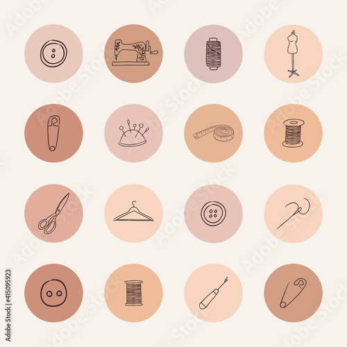 Sewing, atelier highlight covers tailor shop social media icons