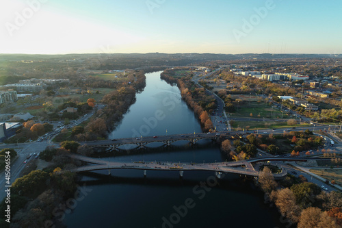 Aerial view of the Colorado River in Austin, TX photo