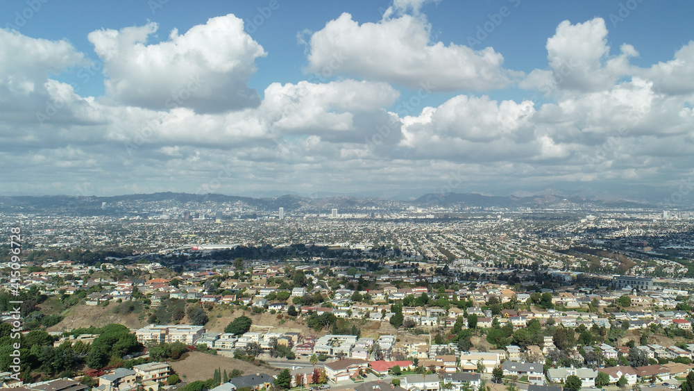 Aerial view of Los Angeles looking towards Hollywood after the rain