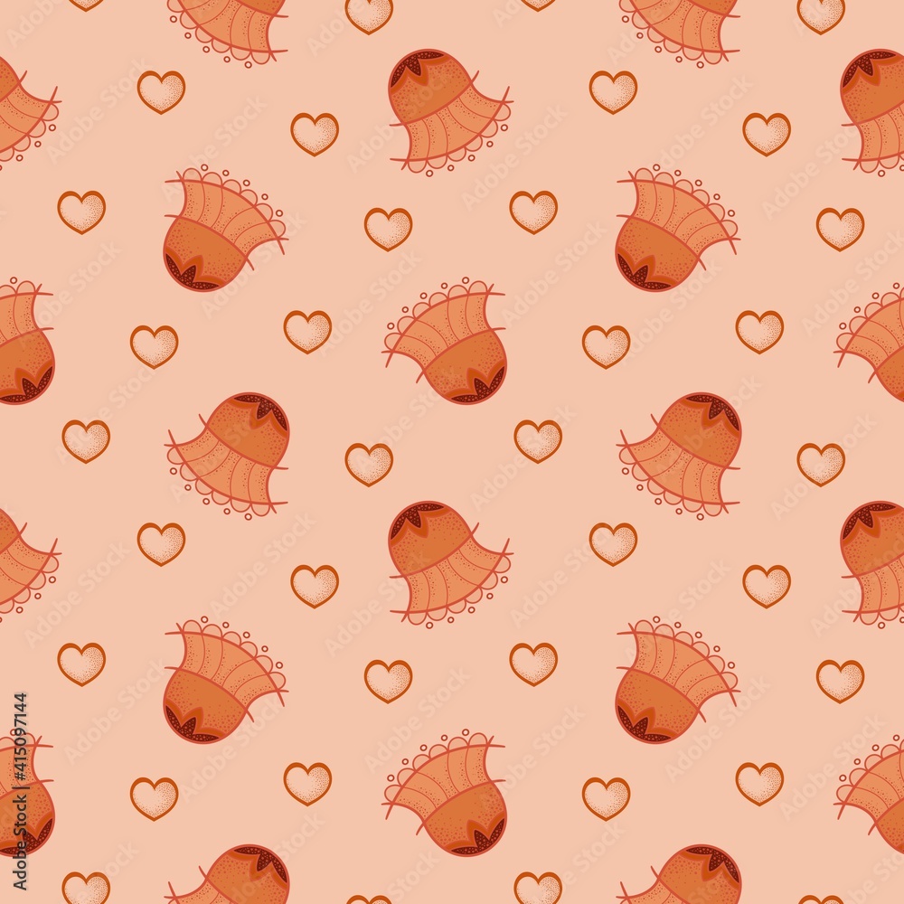 Seamless pattern of Decorative tulips on an orange background Seamless pattern of Decorative tulips on an orange background