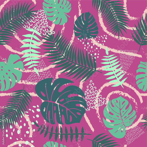 Vector illustration with large tropical leaves