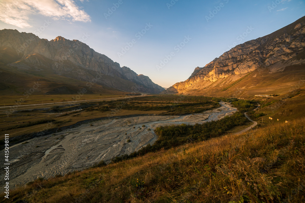 Golden sunset at the mountains