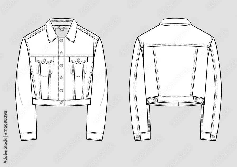 Stylish denim jacket. Technical sketch. Vector illustration. Mockup  template. Stock Vector | Adobe Stock