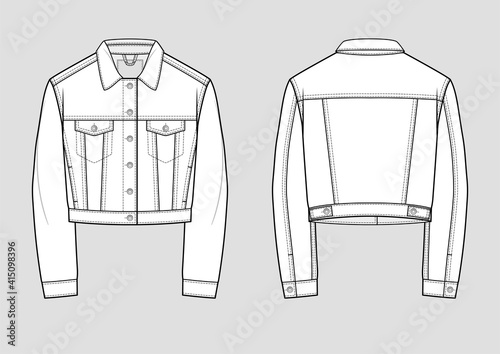 Stylish denim jacket. Technical sketch. Vector illustration. Mockup template.
