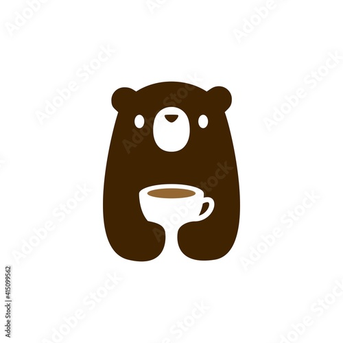 bear cub cup coffee tea drink logo vector icon illustration