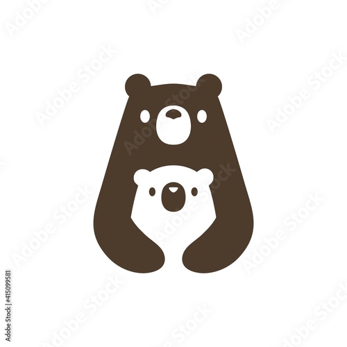 bear mom and son cub logo vector icon illustration