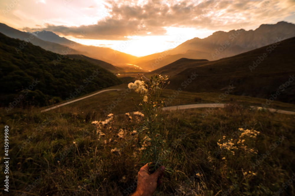 Golden sunset at the mountains