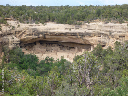 Landscape view of the Anasazi cliff dwellings at Mesa Verde National Park in Colorado