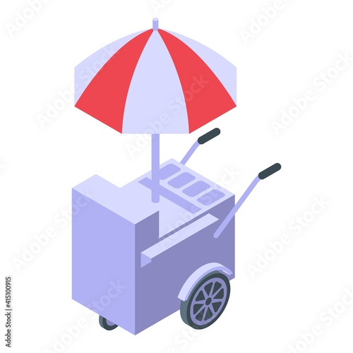 Cart with hamburgers icon. Isometric of cart with hamburgers vector icon for web design isolated on white background