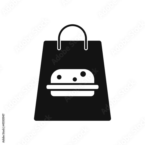 Black bag with takeaway food line icon. Hamburger, delivery, takeout food.