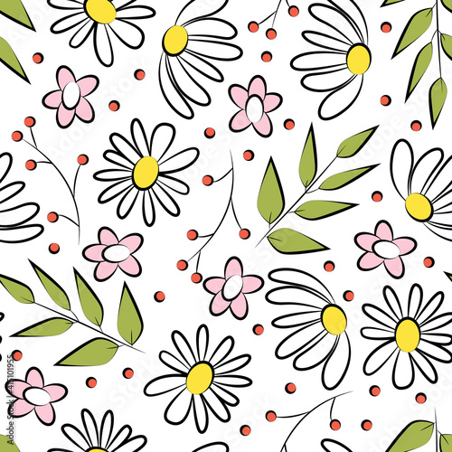 Colored seamless pattern with the image of a scattering of wildflowers. Print for the decoration of textiles and Wallpaper.