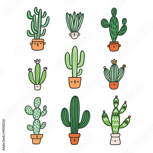 Cute cactus cartoon characters vector collection
