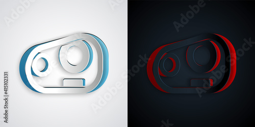 Paper cut Car headlight icon isolated on grey and black background. Paper art style. Vector.