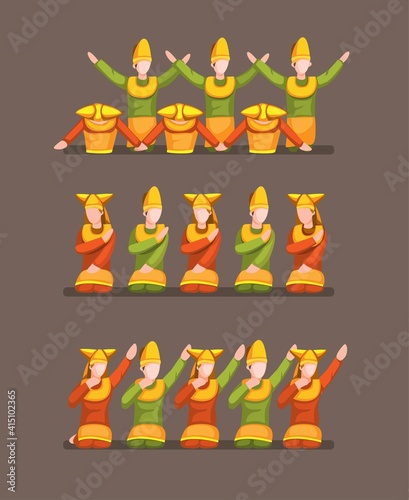 Indang Dance is a traditional Minangkabau Islamic dance originating from West Sumatra, Indonesia. move pose symbol concept in cartoon illustration vector