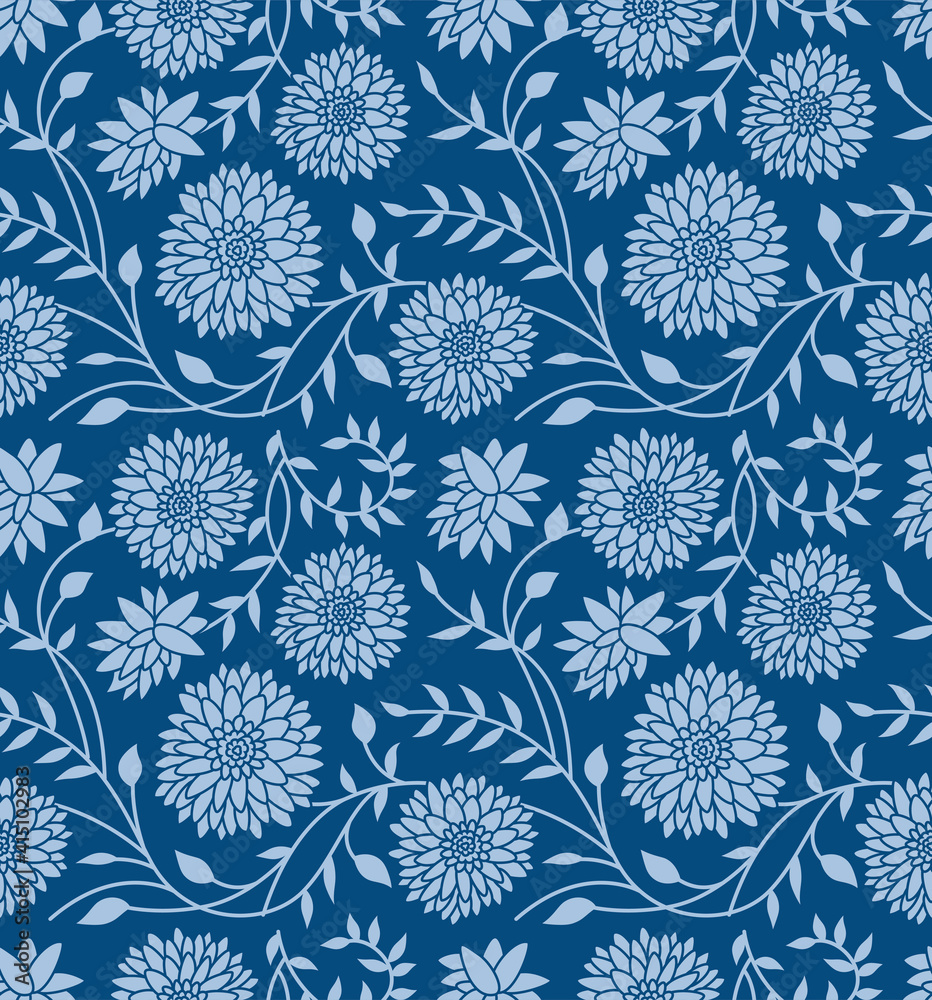 Japanese Flower Curl Ivy Vector Seamless Pattern Japanese Flower Curl Ivy Vector Seamless Pattern