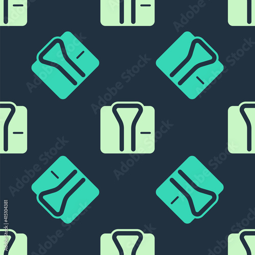 Green and beige Bathrobe icon isolated seamless pattern on blue background. Vector.