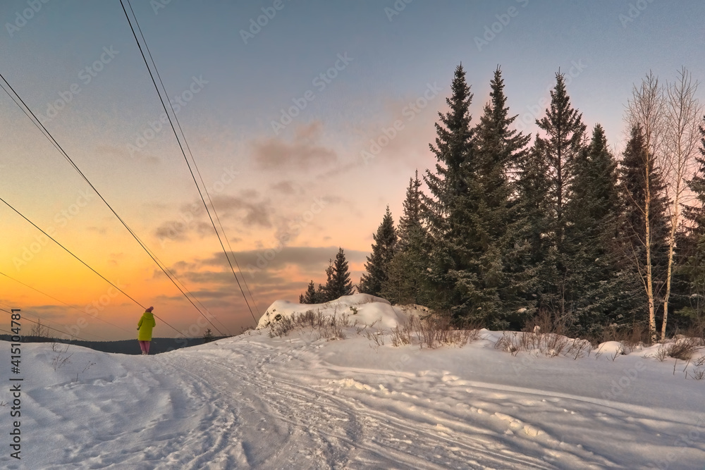 Obraz premium Beautiful winter landscape in the mountains. Sunrise. Fantastic winter landscape during sunset.