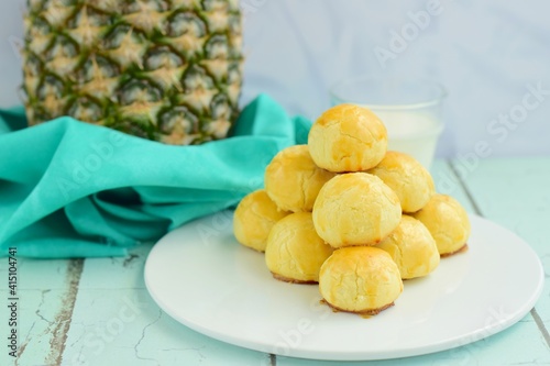 Indonesian pineapple tart cookies or Nastar served to celebrate Eid al Fitr or Idul Fitri. photo