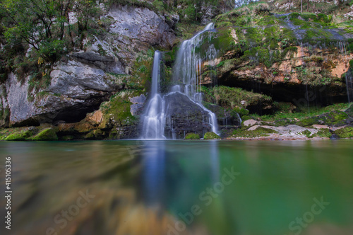 Fototapeta Naklejka Na Ścianę i Meble -  Waterfall Kozjak and Virje, Kobarid, Bovec, Slovenia, Soča Valley, Long exposure