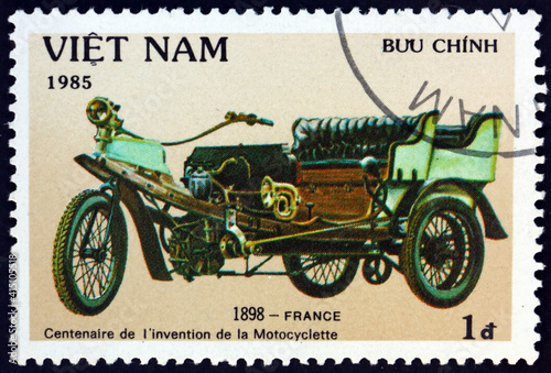 Postage stamp Vietnam 1985 tricycle from France