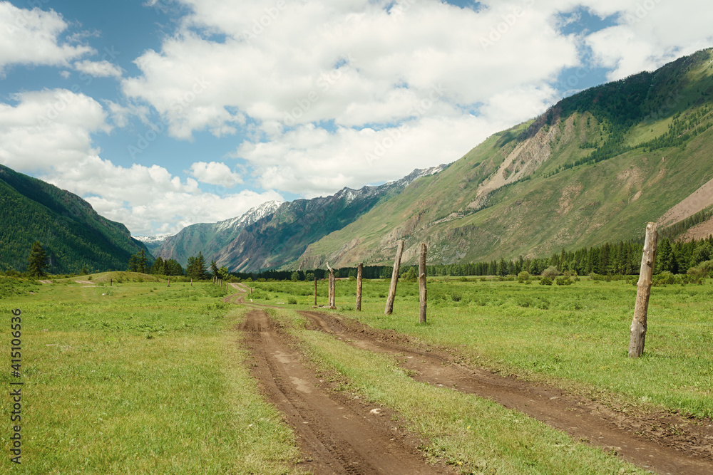 rural road in the Altai mountains. Aktash, Russia rural road in the Altai mountains. Aktash, Russia