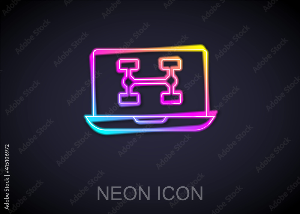 Glowing neon line Hardware diagnostics condition of car icon isolated on black background. Car service and repair parts. Vector.