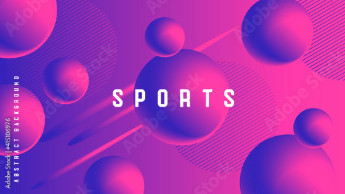 Abstract sports poster with bright fluorescent spheres and lines, 3d graphic composition, dynamic wallpaper