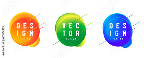 Set of modern graphic design elements, 3d circles in three colors with diagonal lies forming dynamic composition