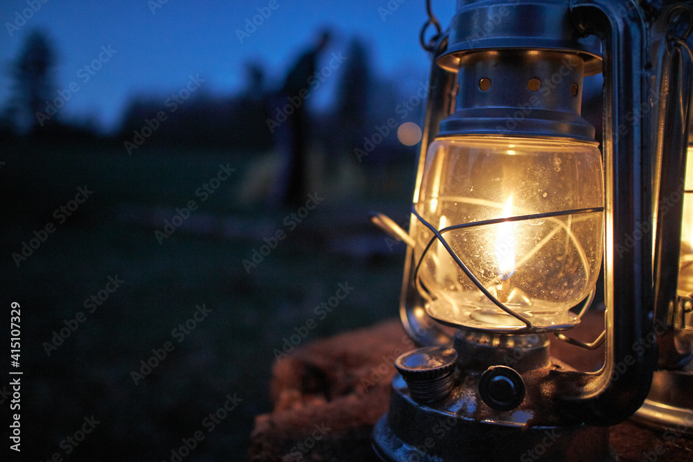 close up of lantern outdoors at night