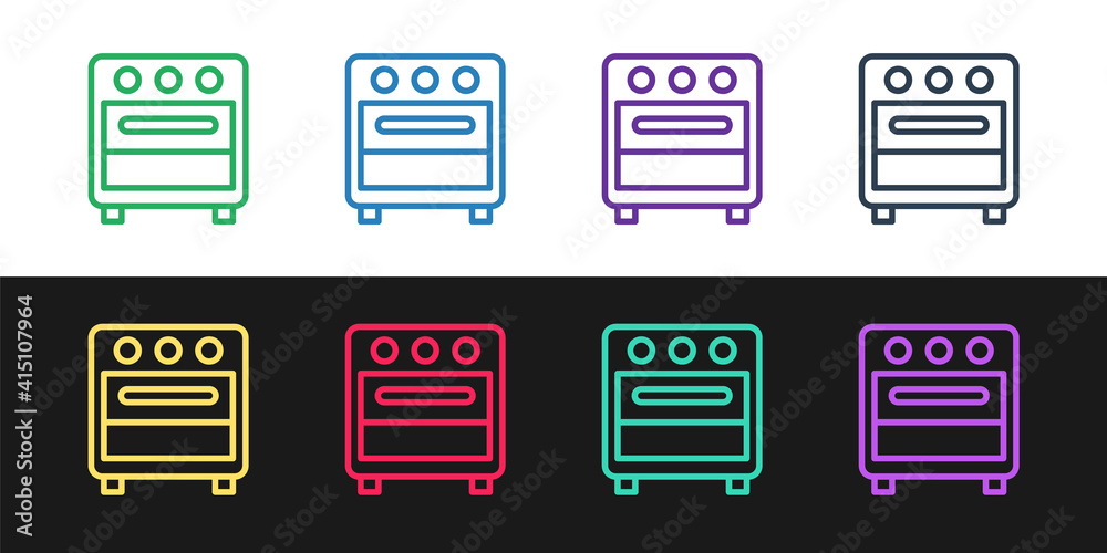 Set line Oven icon isolated on black and white background. Stove gas oven sign. Vector. Set line Oven icon isolated on black and white background. Stove gas oven sign. Vector.