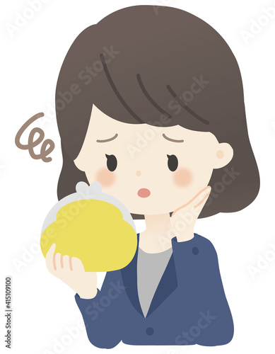 スーツを着た女性が財布を持っているイラスト（困る）