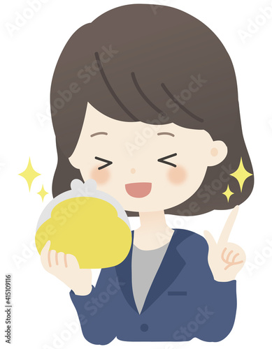 スーツを着た女性が財布を持っているイラスト（キラキラ）