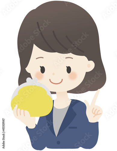スーツを着た女性が財布を持っているイラスト（基本）