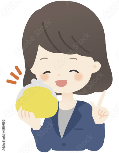 スーツを着た女性が財布を持っているイラスト（嬉しい）