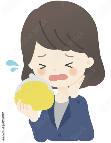 スーツを着た女性が財布を持っているイラスト（焦り）