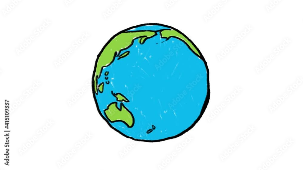 Hand drawn animation of spinning planet Earth