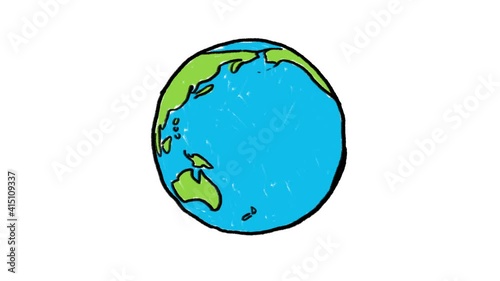 Hand drawn animation of spinning planet Earth