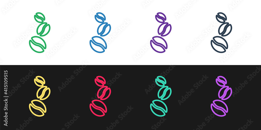 Set line Coffee beans icon isolated on black and white background. Vector. Set line Coffee beans icon isolated on black and white background. Vector.