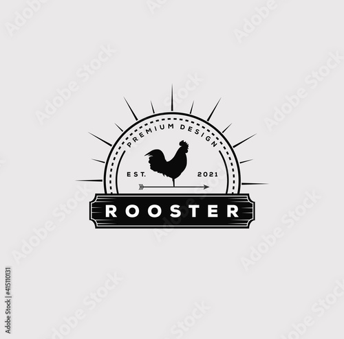 vintage rooster farm chicken logo vector illustration design