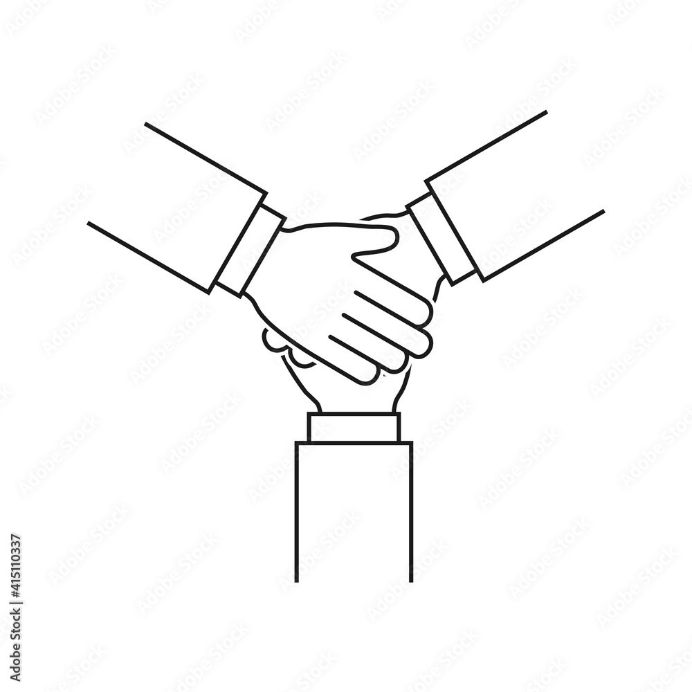 Fototapeta premium Hands together line icon, teamwork sign on white background
