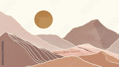 Minimal and Gold abstract wall arts vector collection.  Soft earth tones color, Organic shape hand draw background design for wall framed prints, canvas prints, poster, home decor, cover, wallpaper. 