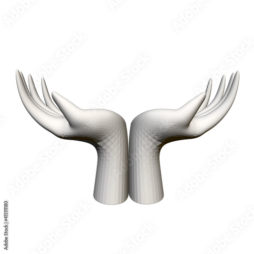 Abstract model of human hands in support form. 3D. Vector illustration
