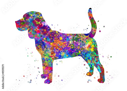 Beagle Dog watercolor  abstract painting. Watercolor illustration rainbow  colorful  decoration wall art.