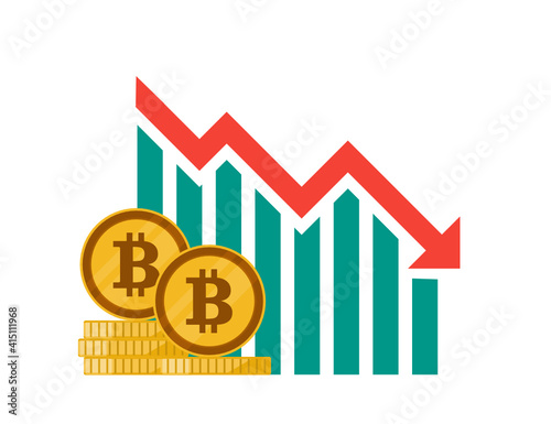 Bitcoin Price Value Stock Market Demand Decline Drop Fall Down Vector illustration. Cryptocurrency and Cyber Currency investment Element.  Can be used Digital and Printable infographic
