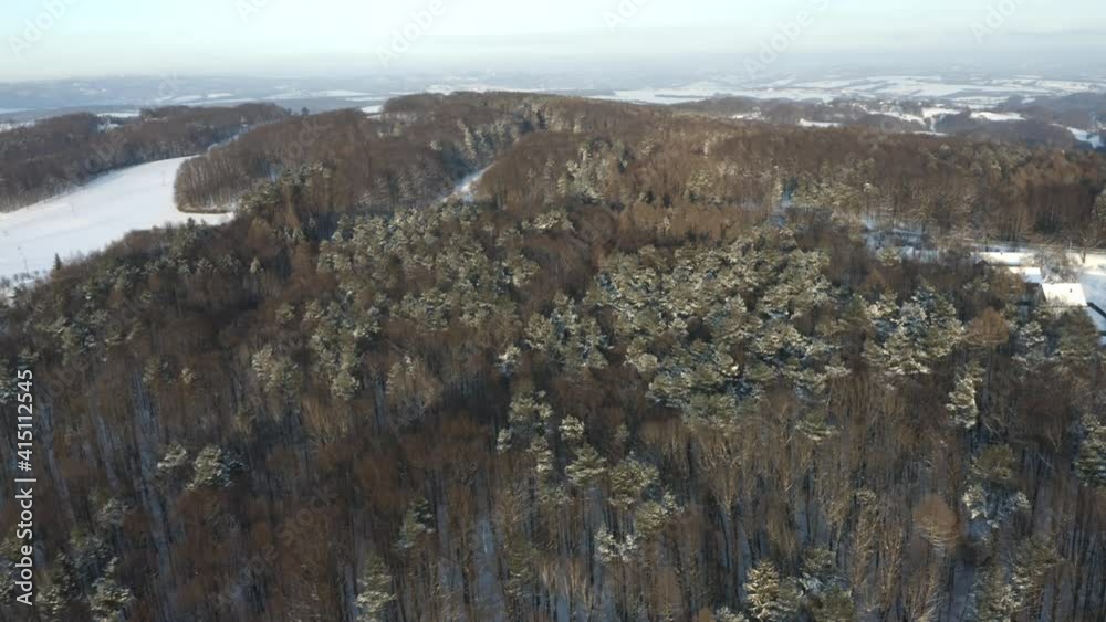 Aerial Shot Of Beautiful Coniferous Forest Covered In Snow, Winter In Czech Republic Aerial Shot Of Beautiful Coniferous Forest Covered In Snow, Winter In Czech Republic