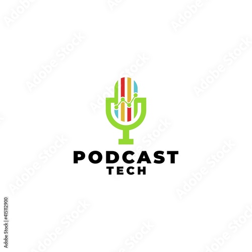 Podcast Tech Logo Design Vector
