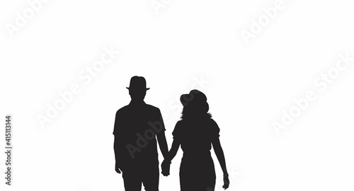 silhouette of a couple in a white background.