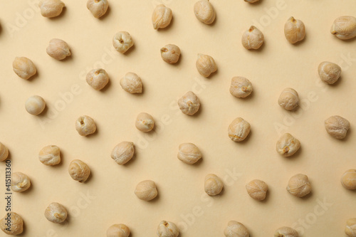 Flat lay with fresh chickpea on beige background photo
