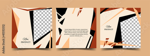 Set of templates for social media networks. Square postcards in black, terracotta, beige with geometric shapes. Place for text