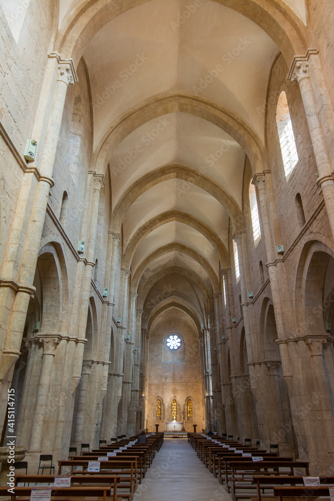 Fototapeta premium Interior of the Abbey of Fossanova, Latina, Lazio, Italy. Monastery gothic cistercian.
